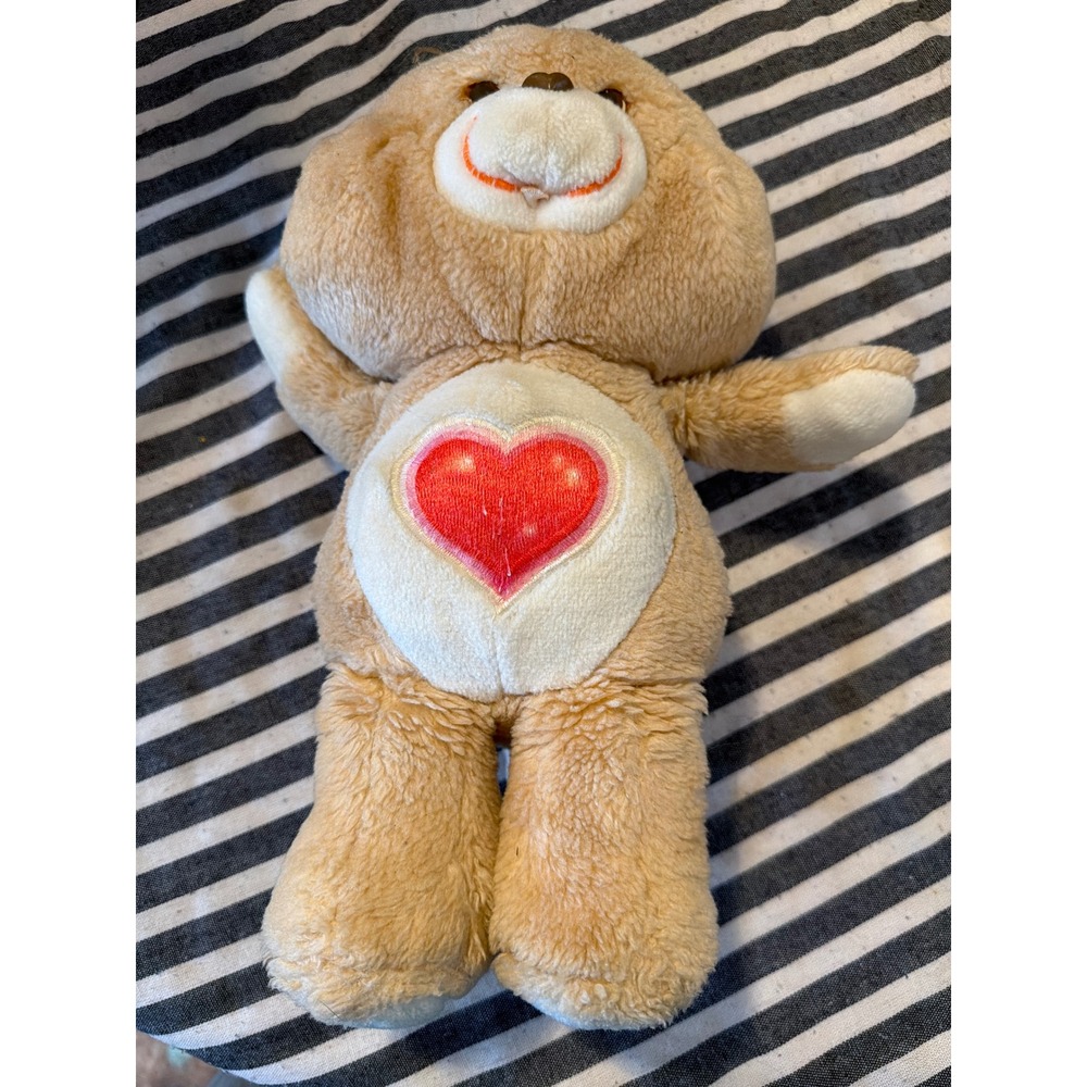 Vintage Care Bears Tenderheart Bear Plush 13 Inch Tan Red Heart 1980s Retro Toy